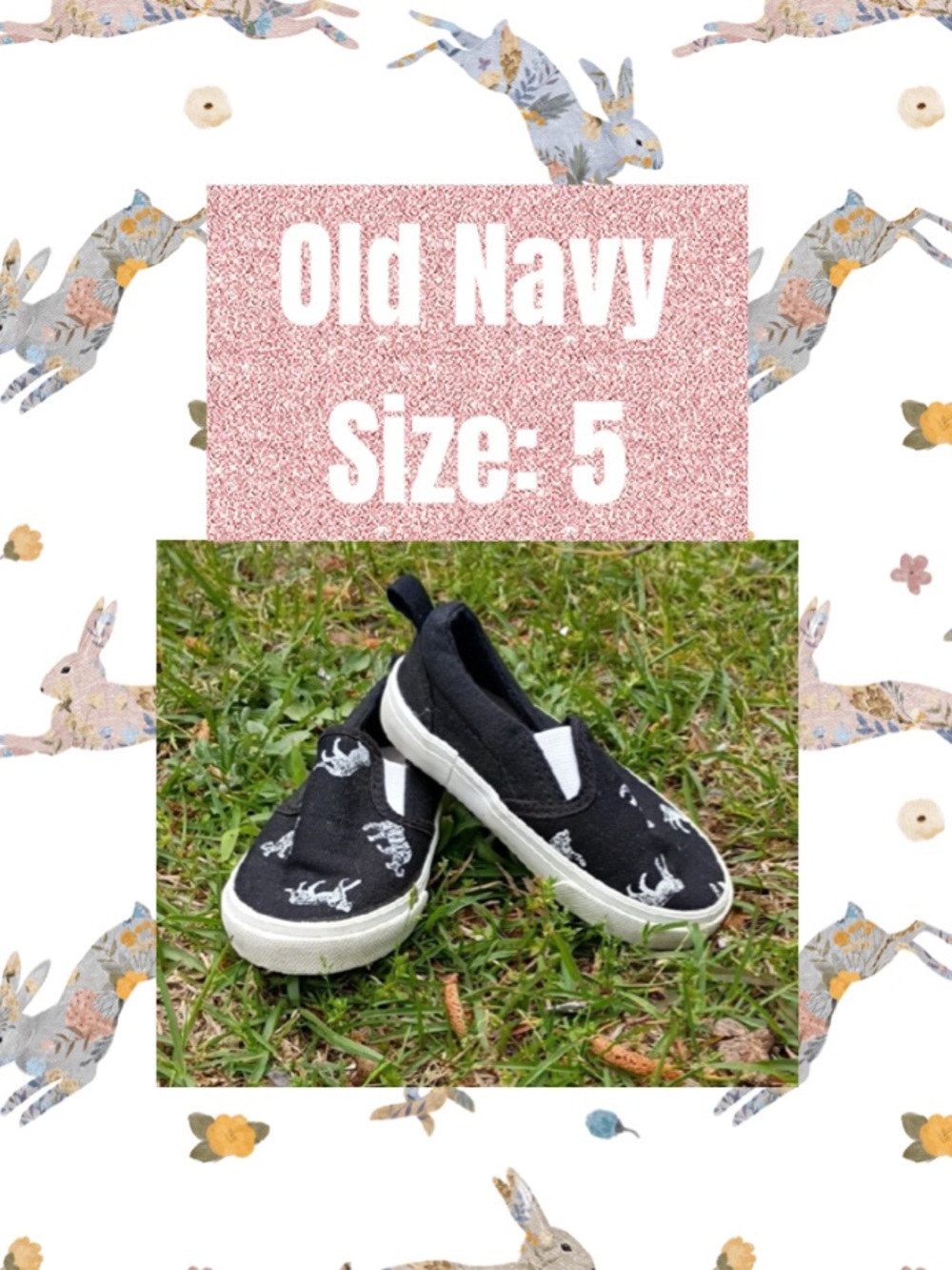 Kids Black Slip-On Canvas Shoes with White Animal Print